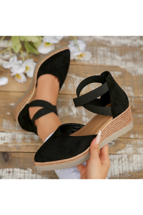 Womens Wedge Sandals, X-Strap Comfortable Closed Toe Spring Summer Espadrilles Platform Shoes Black US6.5