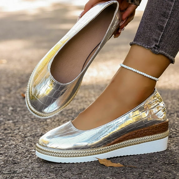 Viluyesy Womens Wedge Shoes, Thick Sole Closed Toe Shallow 2026 Slip-On Fashion Sandals Silver US7
