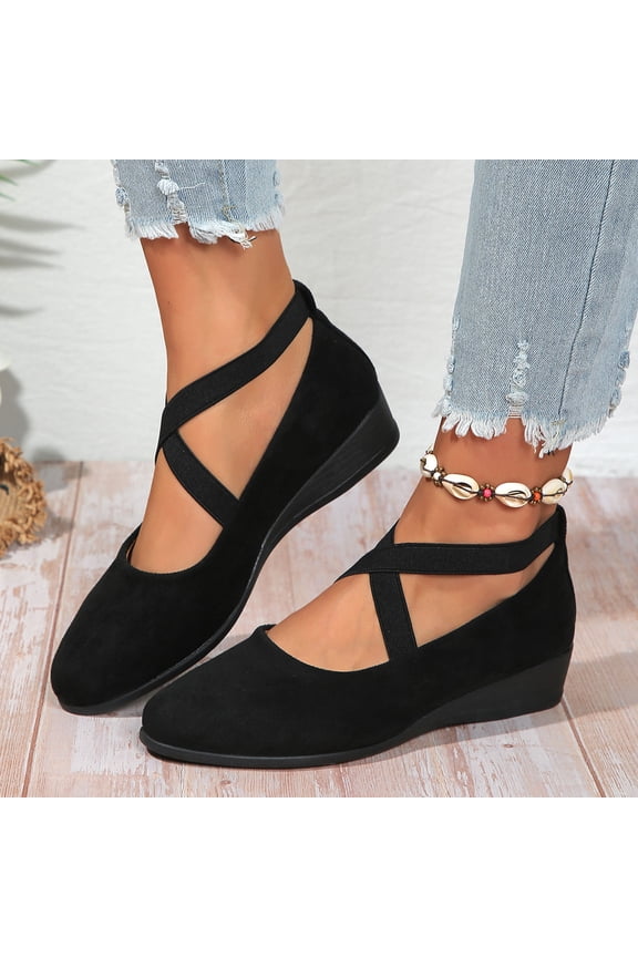 Womens Wedge Shoes, X-Strap Pointed Toe Comfortable Shallow Suede Ballet Flats Black