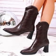 thumbnail image 1 of Viluyesy Womens Western Boots, Block Heels Square Toe Zipper Back Mid Calf Trendy Boots Coffee US7, 1 of 6