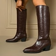 thumbnail image 1 of Viluyesy Womens Western Boots, Pointed Toe Faux PU Leather Chunky Heels Wide Calf Knee High Boots Brown US7, 1 of 8