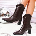 thumbnail image 1 of Viluyesy Womens Western Boots, Zipper Back Block Heels Square Toe Mid Calf Trendy Boots Coffee US9, 1 of 6