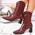 thumbnail image 1 of Viluyesy Womens Western Boots, Zipper Back Block Heels Square Toe Mid Calf Trendy Boots Red US9, 1 of 6