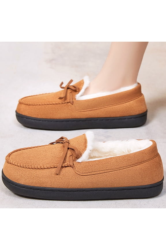 Womens Winter Flats Shoes, Soft Sole Fleece Lined Thicken Warm Comfortable Home Outdoor Loafers Brown US7.5