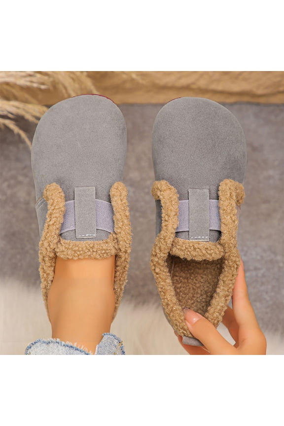 Womens Winter Loafers, Round Toe Flat Heels Fleece Lined Casual Warm Faux Fur Suede Shoes Gray US7.5