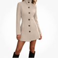 thumbnail image 1 of Viluyesy Womens Wool Coat Button Down Stand Collar Fitted Warm Winter Peacoat Pockets Beige Size 2XL, 1 of 5
