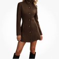 thumbnail image 1 of Viluyesy Womens Wool Coat Button Down Stand Collar Fitted Warm Winter Peacoat Pockets Coffee Size XL, 1 of 5