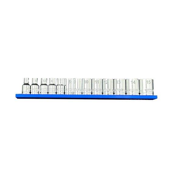 VIM Tools 13 Piece 1/4 Inch Drive Metric Socket Set with Blue 8 Inch Magrail - SMS400 Subset