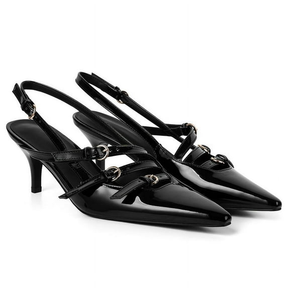 Vimisaoi Kitten Heels for Women Slingback Pointed Closed Toe Stiletto heels Low Heel with Buckle Strap Wedding Dating Party Sexy Pumps Slip On Sandals Heeled Sandals