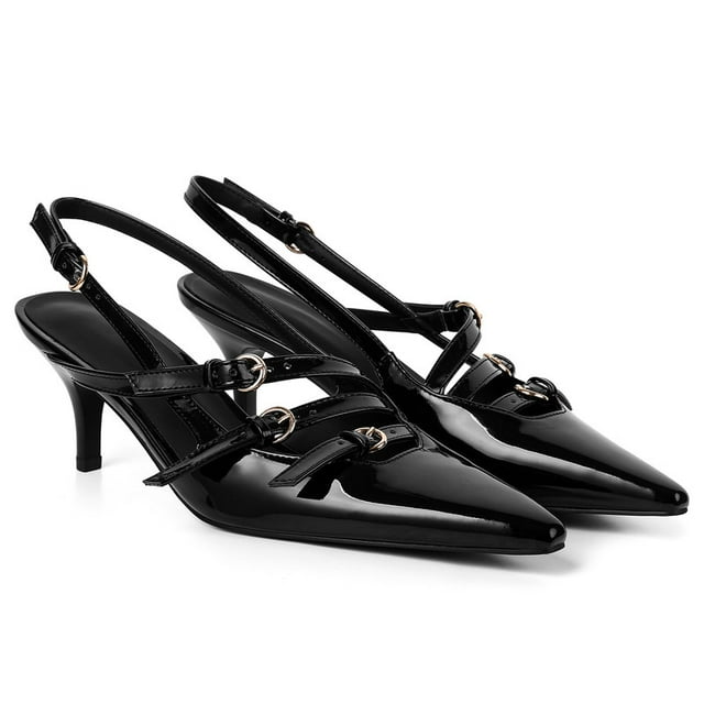 Black Kitten Heels Iiimmu Women's Slingback Pumps Kitten