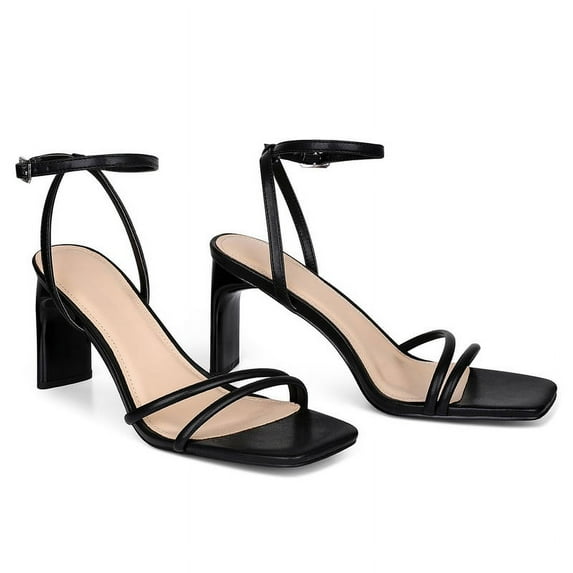 Vimisaoi Summer Sandals for Women Open Square Toe Stiletto Heel Buckle Ankle Strap Slingback Sandal Chunky High Heels Fashionable Comfort Party Dress Pump Heeled Sandals
