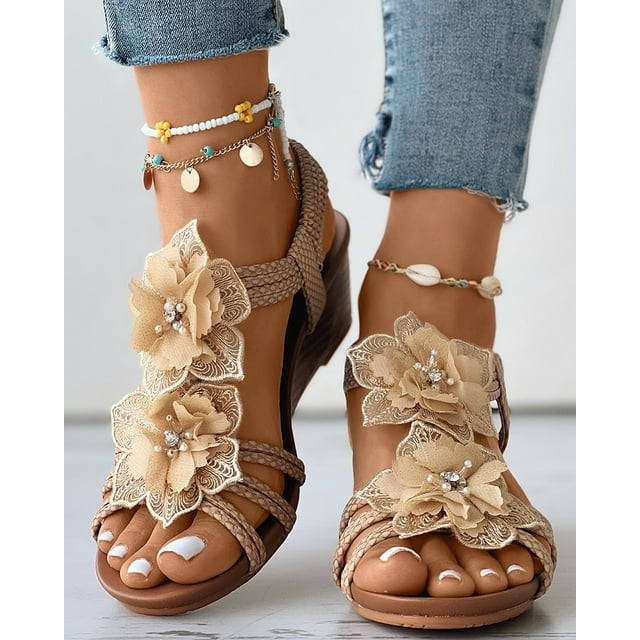 Vimisaoi Wedge Gladiator Sandals for Women Peep Toe Mid Heel Bohemian