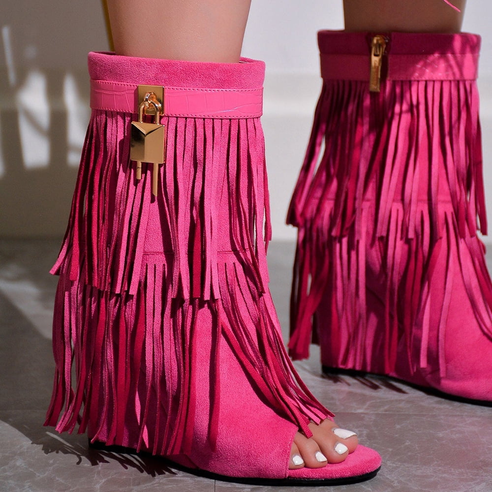 Vimisaoi wedges boots for women tassel fringe fashion shoes 2023 female
