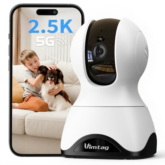 Vimtag 2.5K 5G/2.4GHz WiFi Pet/Dog/Cat Camera with Phone App, 360° Pan/Tilt Indoor Security Cameras for Home Security, Night Vision, Motion Tracking, 2-Way Audio, Cloud & SD Card Storag, wired