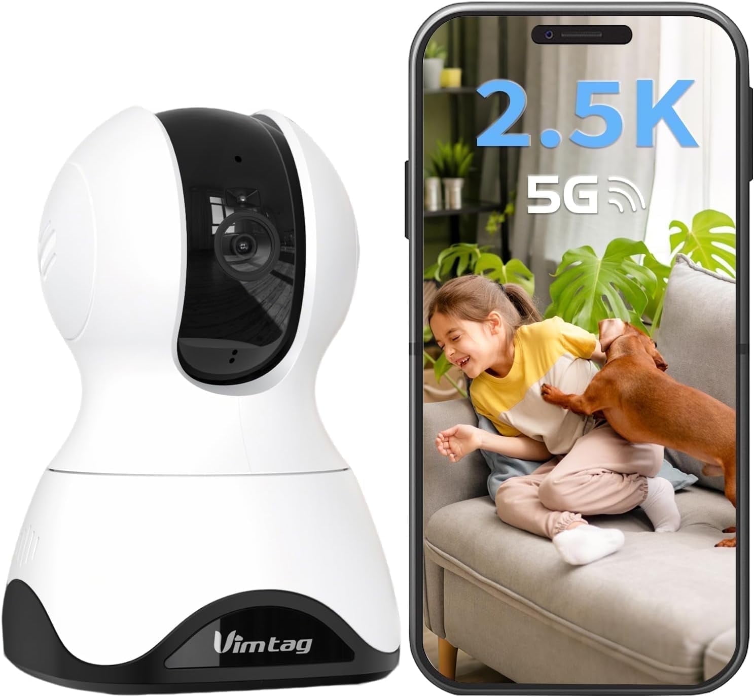Vimtag 2.5K Pet Camera 5G&2.4G WiFi Dog/Cat/Nanny Cam & Baby Monitor, 360 Indoor Camera for Home Security with Phone App & Speaker, Motion Tracking, Free AI Detection, Night Vision, SD/Cloud Storage