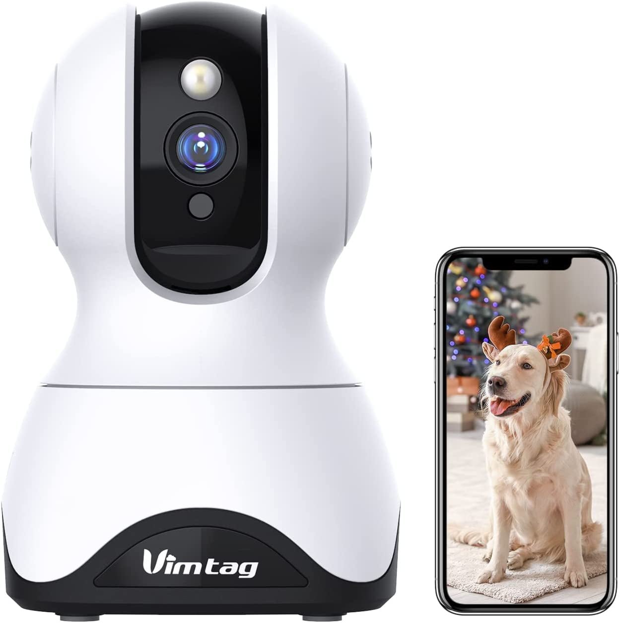 Vimtag Pet Camera, 2.5K HD Pet Cam, 360 Pan/Tilt View Angel with Two Way Audio, Dog Camera with Phone APP, Motion Tracking Alarm,Night Vision,24/7 Recording with Cloud/Local SD, Home Indoor Cam