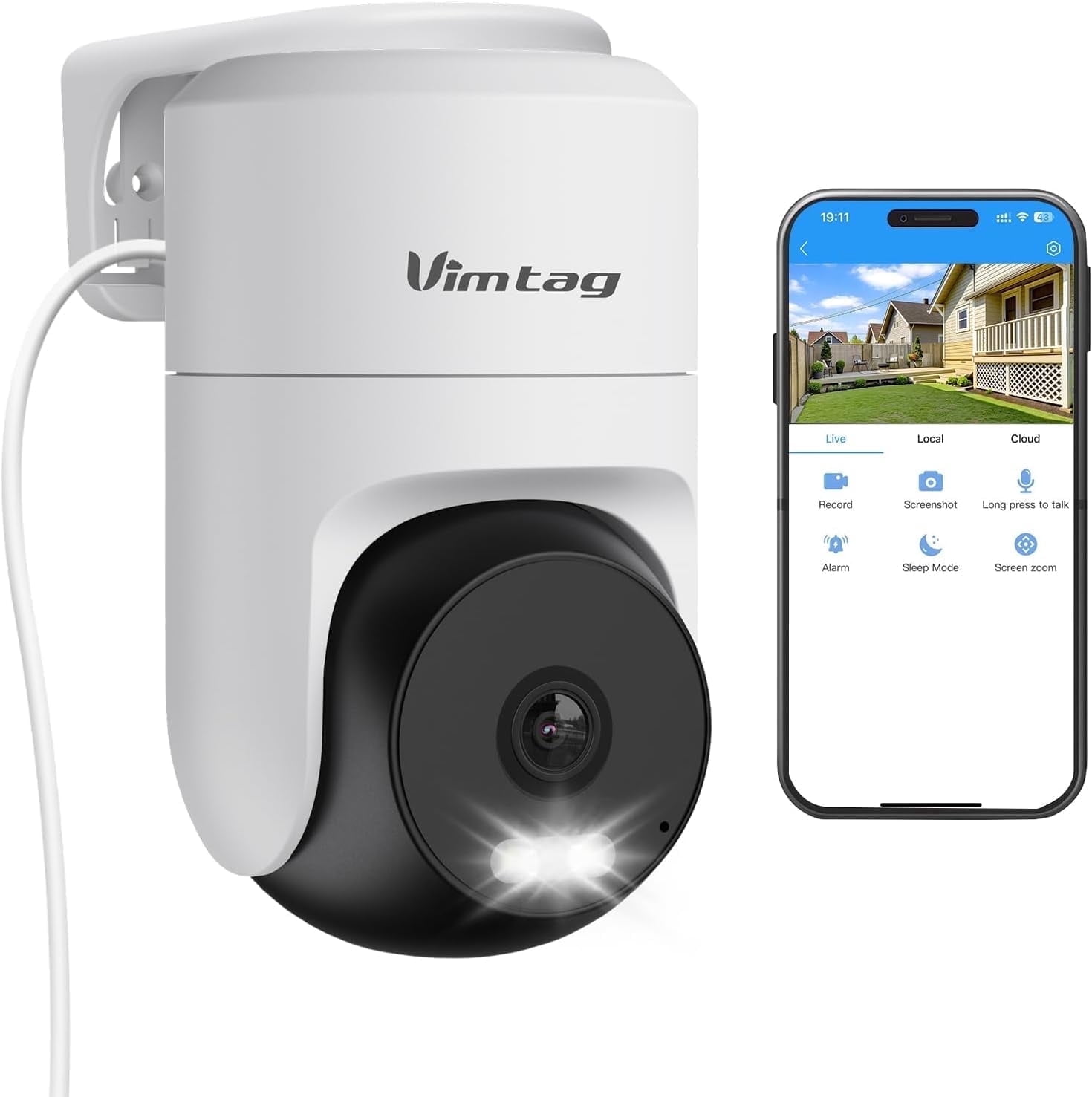 Vimtag 2.5K Security Camera Outdoor, Plug-in 2.4G WiFi Indoor Cameras for Home Security, Color Night Vision, 360° View, Motion Tracking & Alerts, IP66 Waterproof, Works with Alexa, Cloud/SD Storag
