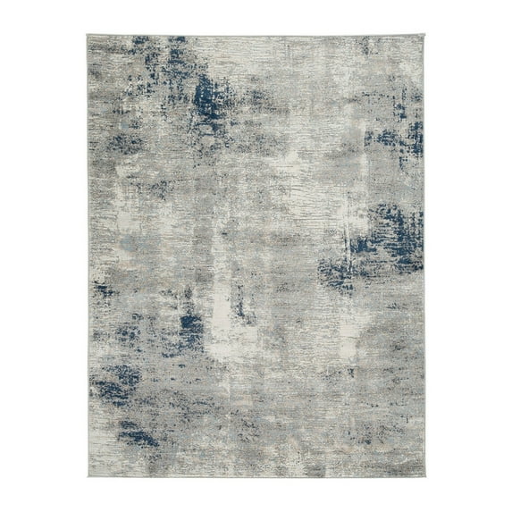 Vin 5 x 7 Vintage Floor Area Rug 8mm Medium Washed Gray Blue Ivory - Saltoro Sherpi