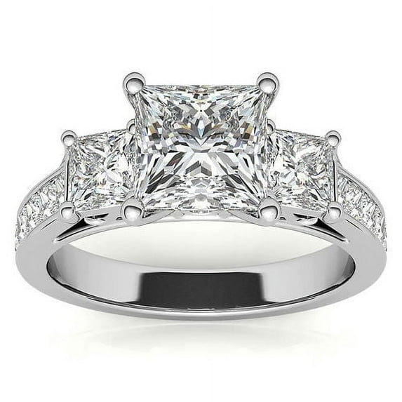 Vin Gol Princess Cut 1.60 ctw Three Stone Diamond Engagement Ring 14k Gold GIA Certified - 4