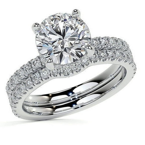 Vin Gol Round Brilliant 2 ctw Hidden Halo Diamond Engagement Ring Wedding Band Set Gold - 6