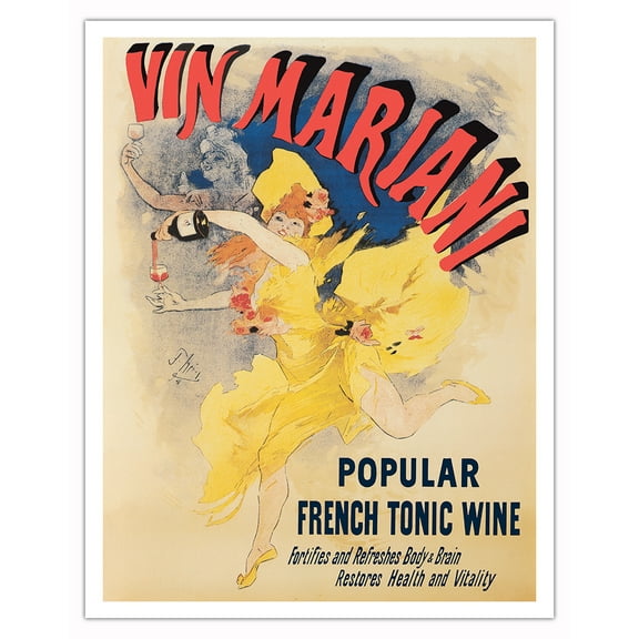 Vin Mariani - Popular French Tonic Wine - Vintage French Advertising Poster by Jules Cheret c.1896 - Fine Art Matte Paper Print (Unframed) 11x14in