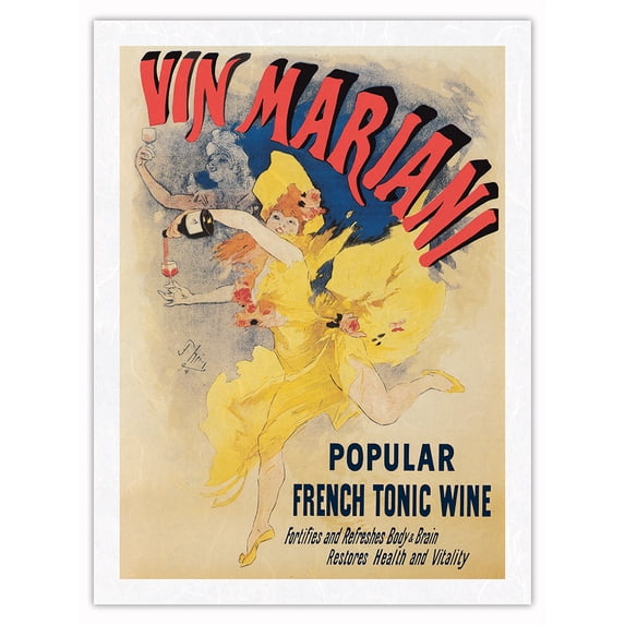 Vin Mariani - Popular French Tonic Wine - Vintage French Advertising Poster by Jules Cheret c.1896 - Japanese Unryu Rice Paper Art Print 24 x 32 in