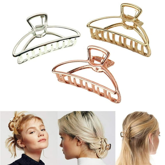 VinBee 3 Pack Metal Hair Claw Clips Hair Catch Barrette Jaw Clamp,Half Bun Hairpins for Thick Hair (Silver + Gold + Rose Gold)