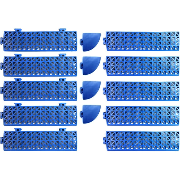 VinTek Beveled Edge and Corner Pieces to fit ONLY VinTek VinTile Modular Interlocking Cushion Floor Tiles (10 Edges + 4 Corners, Blue)