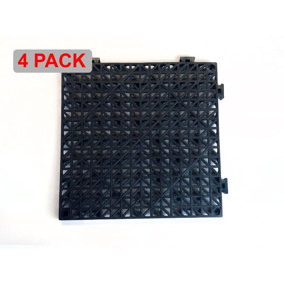 VinTile Modular Interlocking Cushion Floor Tiles Mat Non-Slip with Drainage Holes for Pool Shower Locker-Room Sauna Bath Deck Patio Garage Wet Area Mat (Pack of 4 Tiles - 11-3/4" x 11-3/4", Black)