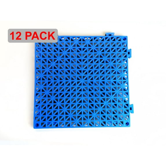 VinTile Modular Interlocking Cushion Floor Tiles Mat Non-Slip with Drainage Holes for Pool Shower Locker-Room Sauna Bath Deck Patio Garage Wet Area Mat (Pack of 12 Tiles - 11-3/4" x 11-3/4", Blue)