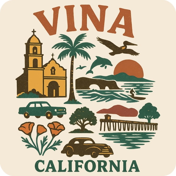 Vina California Keepsakes Souvenir Vinyl Sticker – Destination Travel Keepsake Collectible (3-Inches Wide)