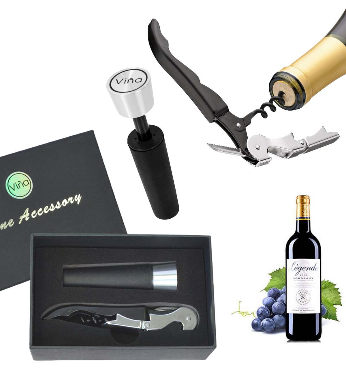Vina® Wine Accessory Set,Stainless Steel Wine Bottle Opener Hippocampal