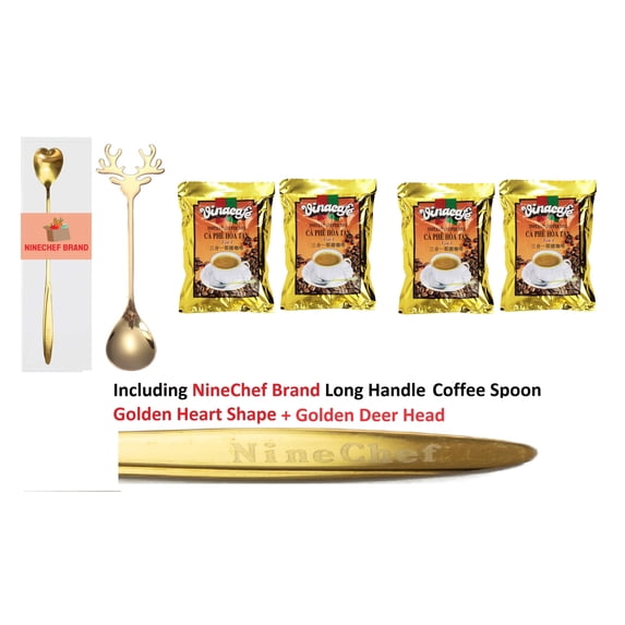 Vinacafe, Instant Herbal Coffee Mix 3 in 1 (Ca Phe Hoa Tan), 14.1 oz (Pack 4) Plus Two NineChef Brand Coffee Spoon (Golden Heart and Deer Head)