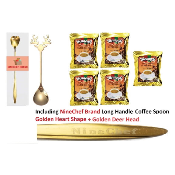 Vinacafe, Instant Herbal Coffee Mix 3 in 1 (Ca Phe Hoa Tan), 14.1 oz (Pack 5) Plus Two NineChef Brand Coffee Spoon (Golden Heart and Deer Head)