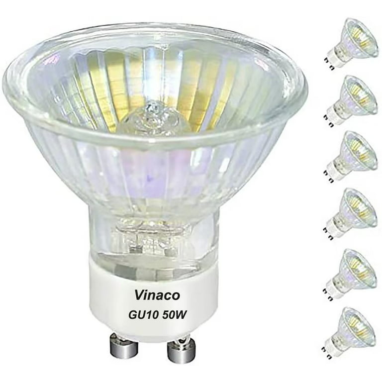 Vinaco GU10 Halogen 50W Bulbs, 6PCS GU10+C 120V 50W with 2800k Warm White,  Long Lifespan GU10 MR16 Dimmable for Track Lighting
