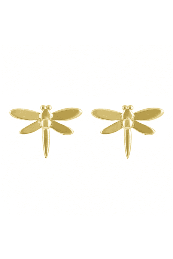 14K Solid Gold Womens Dainty Dragonfly Stud Earrings - 0.35in
