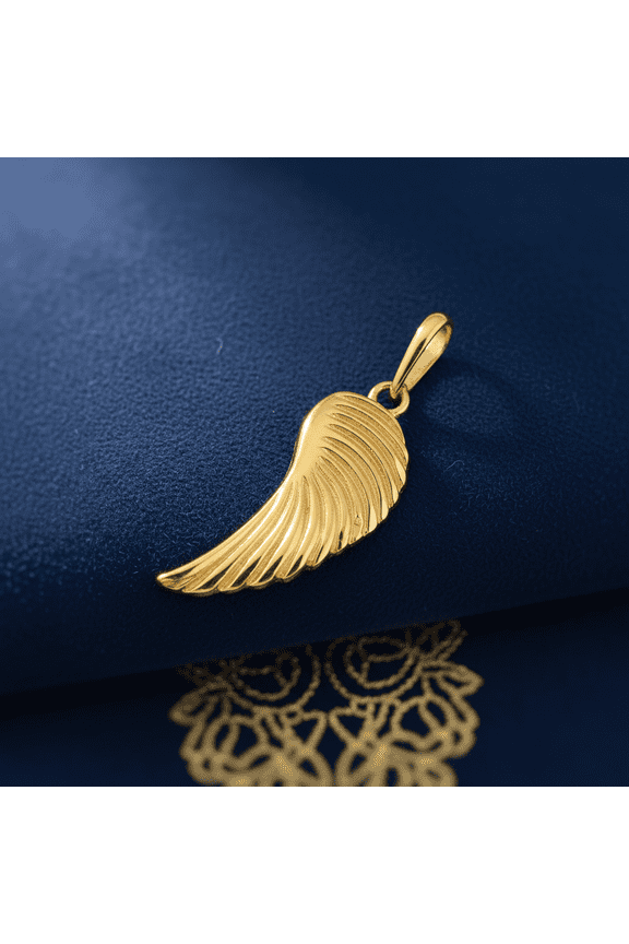 14K Solid Yellow Gold Angel Wing Pendant for Women & Teens