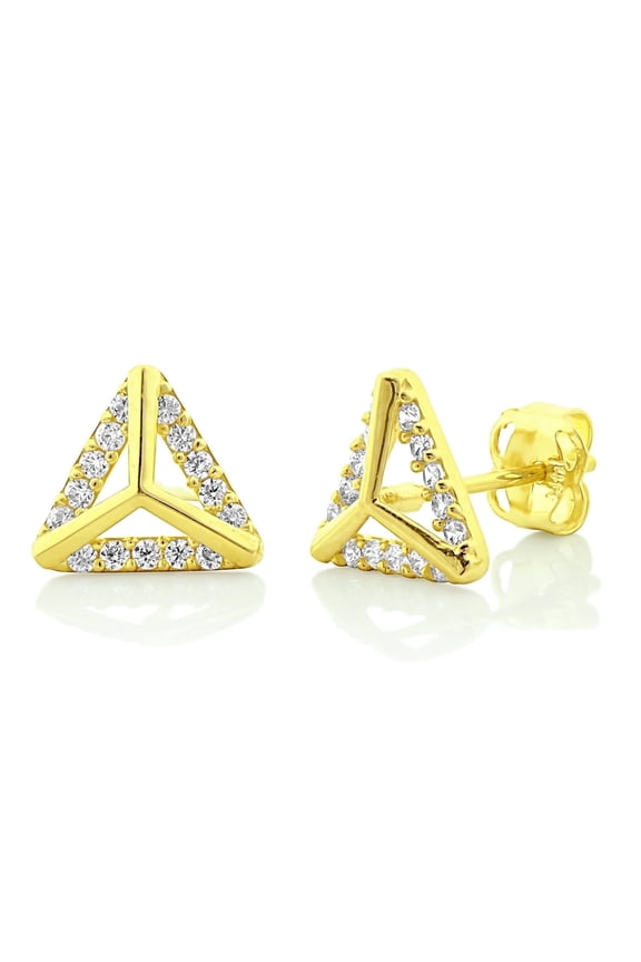 Delta Pyramid Stud Clear Cubic Zirconia Earrings 0.25 ct. t.w 14K, Yellow Gold