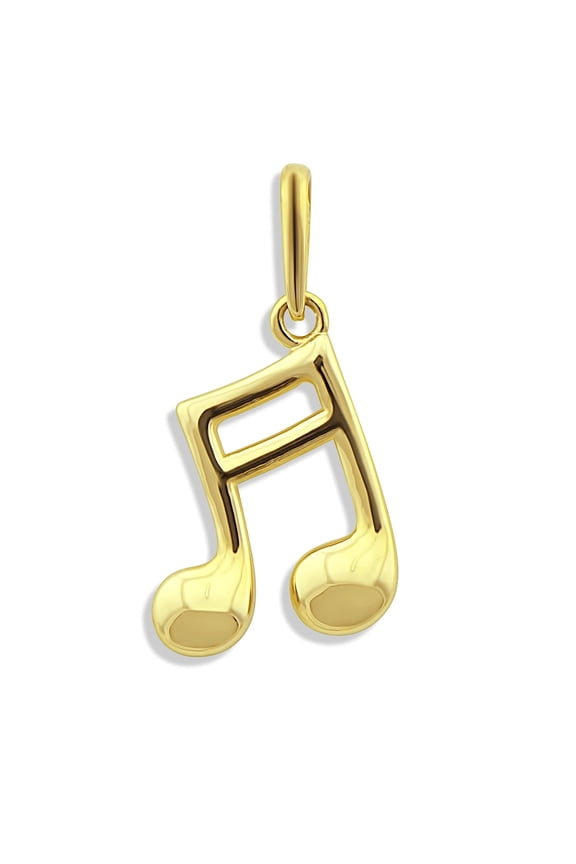 14K Solid Yellow Gold Dainty Music Note Pendant for Women