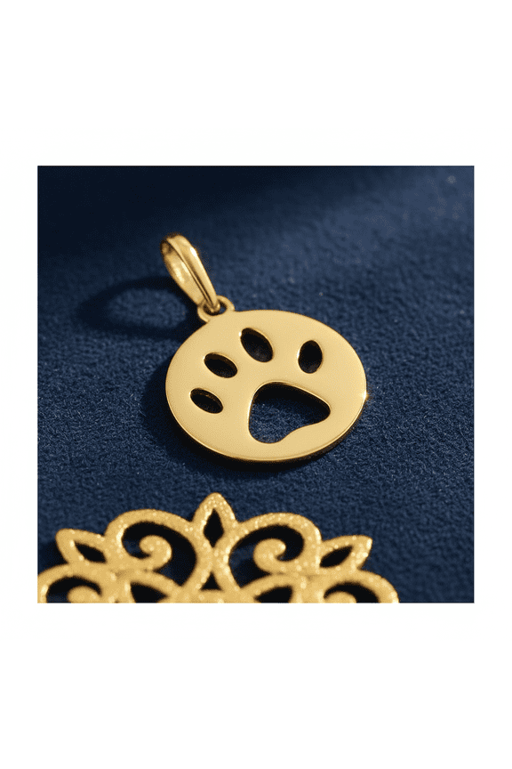 14K Solid Yellow Gold Dog Paw Pendant for Women & Teens