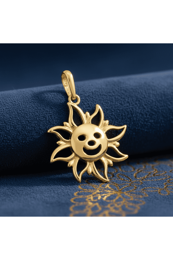 14K Solid Yellow Gold Happy Sunshine Pendant for Women & Teens