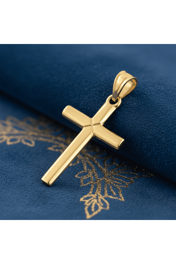 14K Solid Yellow Gold Latin Cross Pendant for Women & Teens