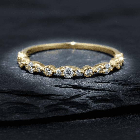 Vinali 14K Yellow Gold Cz Dainty Stackable Ring for Women Size 5