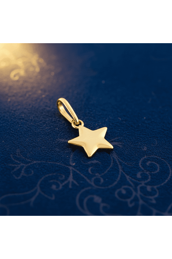 14K Solid Yellow Gold Star Charm Pendant for Women & Teens