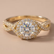 Vinali 14K Solid Yellow Gold Twist Halo Engagement Ring for Women - 0.84ct Round Center Stone - Size 5