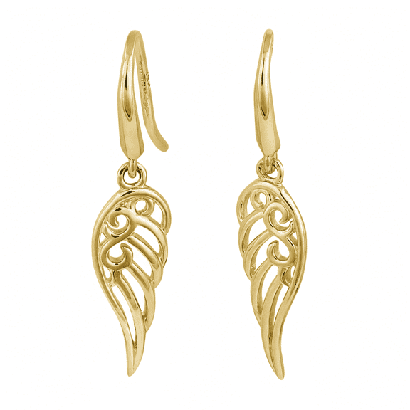 Vinali 14K Solid Yellow Gold Angel Wing Drop Earrings