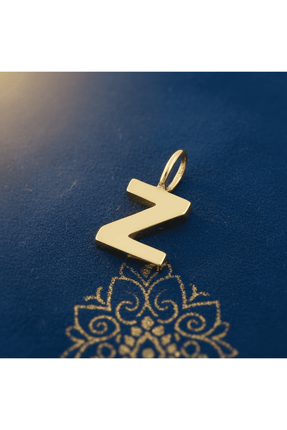 14K Solid Yellow Gold Z Initial Pendant for Women & Teens
