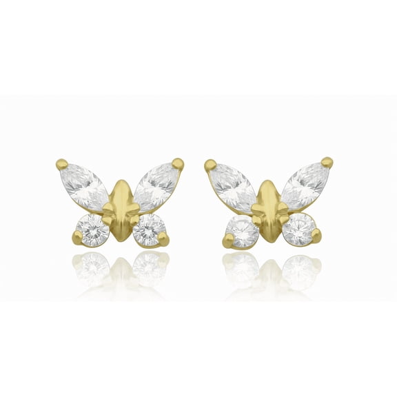 Vinali 14k Solid Yellow Gold Cz Tiny Butterfly Stud Earrings
