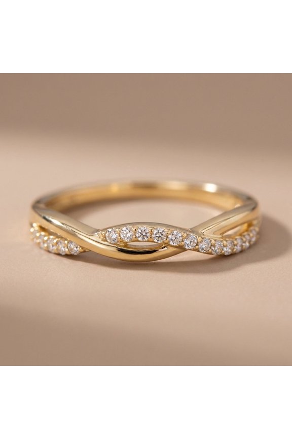 Solid 14K Yellow Gold Cz Infinity Twist Band for Women Size 8