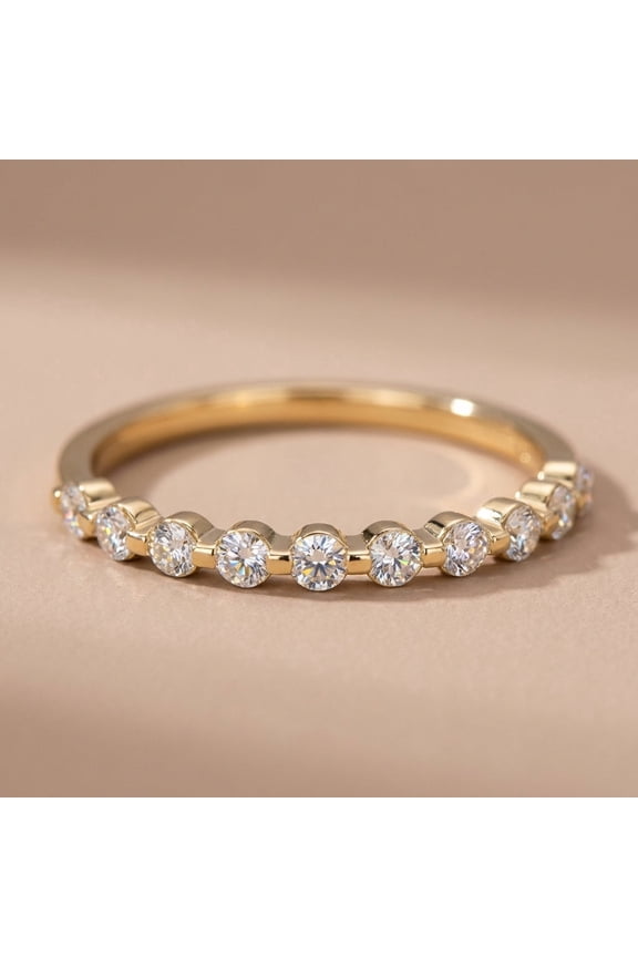 Solid 14K Yellow Gold Row Round CZ Ring for Women Size 6